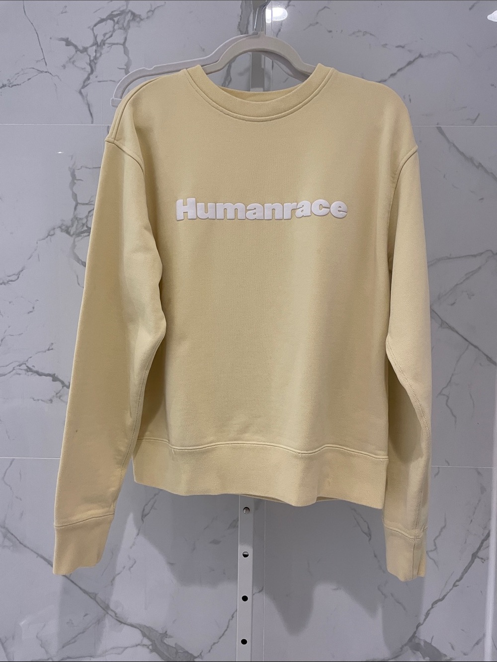 adidas Humanrace Crewneck Sweatshirt - Pale Butter Yellow, size Medium